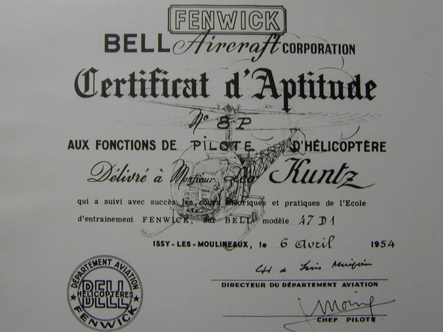 In April 1954 Leonard Kunz obtained the qualification to fly with the Bell 47 (HAB)