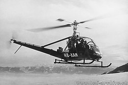 Appenzell alps 1955 - The Hiller UH-12B HB-XAH in service with Air Import (HAB)