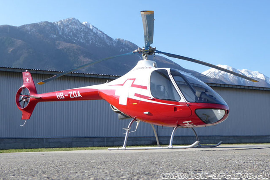 Locarno airport/TI, March 2018 - The Guimbal Cabri G2 HB-ZOA in service with Swiss Helicopter (M. Bazzani)