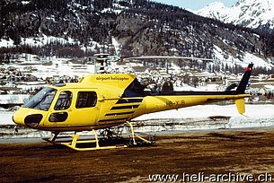 Samedan, January 1997 - The AS 350B2 Ecureuil HB-XJB in service with Airport Helicopter Zürich (M. Bazzani)