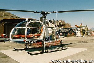 Sion/VS, marzo 1989 - L'SA 315B Lama HB-XTO in servizio con la Air Glaciers (B. Pollinger)