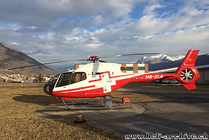 Locarno airport/TI, January 2018 - The EC 120B Colibri HB-ZLA in service with Swiss Helicopter with the new Swiss Helicopter standard colors (M. Bazzani)