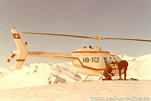 Swiss Alps, late 1960s - Heli-ski with the Bell 206A Jet Ranger HB-XCF in service with Aztec SA (HAB)