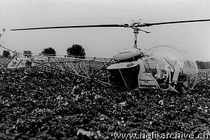 Germany, Summer 1958 - The Bell 47G2 HB-XAT in service with Heliswiss fitted with the special agricultural kit (M. Kramer)