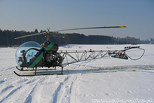 Ecuvillens/FR, March 2005 - The Westland/Agusta-Bell 47G3B-1 HB-XJE in service with Juliett Echo GmbH (AVIJOY)