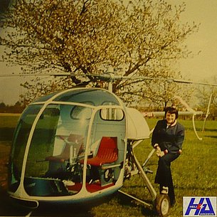 Airport of Locarno, about 1975 - The helicopter Berger BX-110 HB-YAK fitted with a wheels landing gear (HAB)
