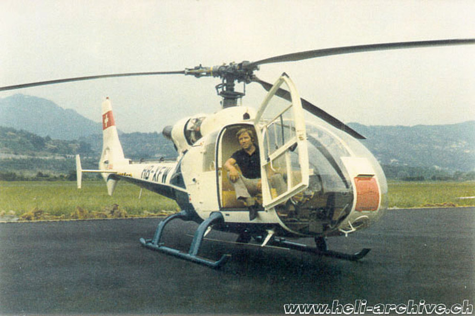 1976 - Erwin Schafrath along with the SA 341G Gazelle HB-XFW purchased by newly founded Air Grischa (HAB)