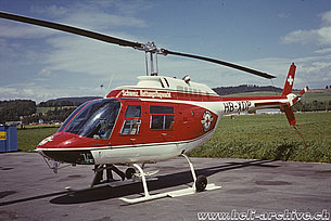 Belp/BE, 1970s - The Agusta-Bell 206B Jet Ranger 2 HB-XDP in service with the Swiss Air Rescue Guard (archive P. Wernli)