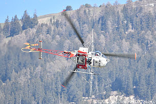 Salgesch/VS, May 2017 - The SA 315B Lama HB-XZU in service with Air Glaciers fitted with the spray equipment (T. Schmid)