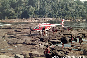 Suriname/South America, February 1974 - The Bell 206A/B Jet Ranger II HB-XDH in service with Heliswiss (HAB)