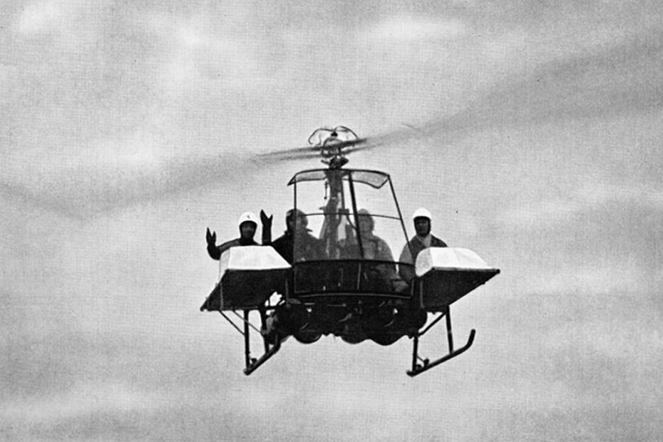 Una foto pubblicitaria risalente al dicembre 1957 con l'N.H.I H-3 Kolibrie provvisto di barelle per il trasporto di feriti (HAB)