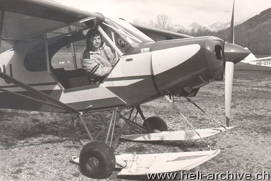 1969 - At the controls of a Piper Super Cub fitted with skis to operate on snowed surfaces