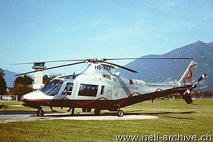 Locarno airport/TI, August 1998 - The Agusta A109 II HB-XJA in service with Hoppe AG (M. Bazzani)