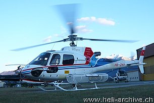 Locarno airport/TI, December 2012 - The AS 350B3 Ecureuil HB-ZKP in service with Swiss Helicopter AG (M. Bazzani)