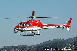 Belp/BE, October 2011 - The AS 350B2 (SD2 Conversion) Ecureuil HB-ZKY in service with Heliswiss equipped with an aerial camera (M. Bazzani)
