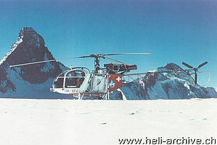 Zermatt/VS, winter 1976 - The SA 315B Lama HB-XEV in service with Air Zermatt (archive M. Burkhard)
