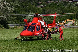 Valle Maggia/TI, July 2010 - The AW 109SP Da Vinci HB-ZRU in service with Rega photographed during a rescue mission (photo O. Colombi)