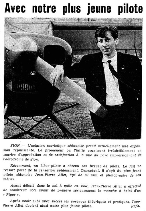 This newspaper article about Jean-Pierre Allet was published on the Feuille d'Avis du Valais on March 17, 1966